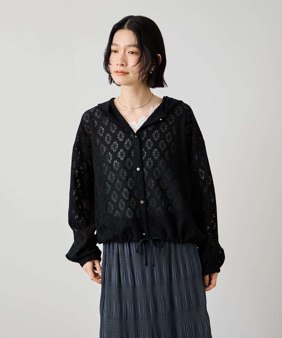 Idnes レースフードブラウス レディース