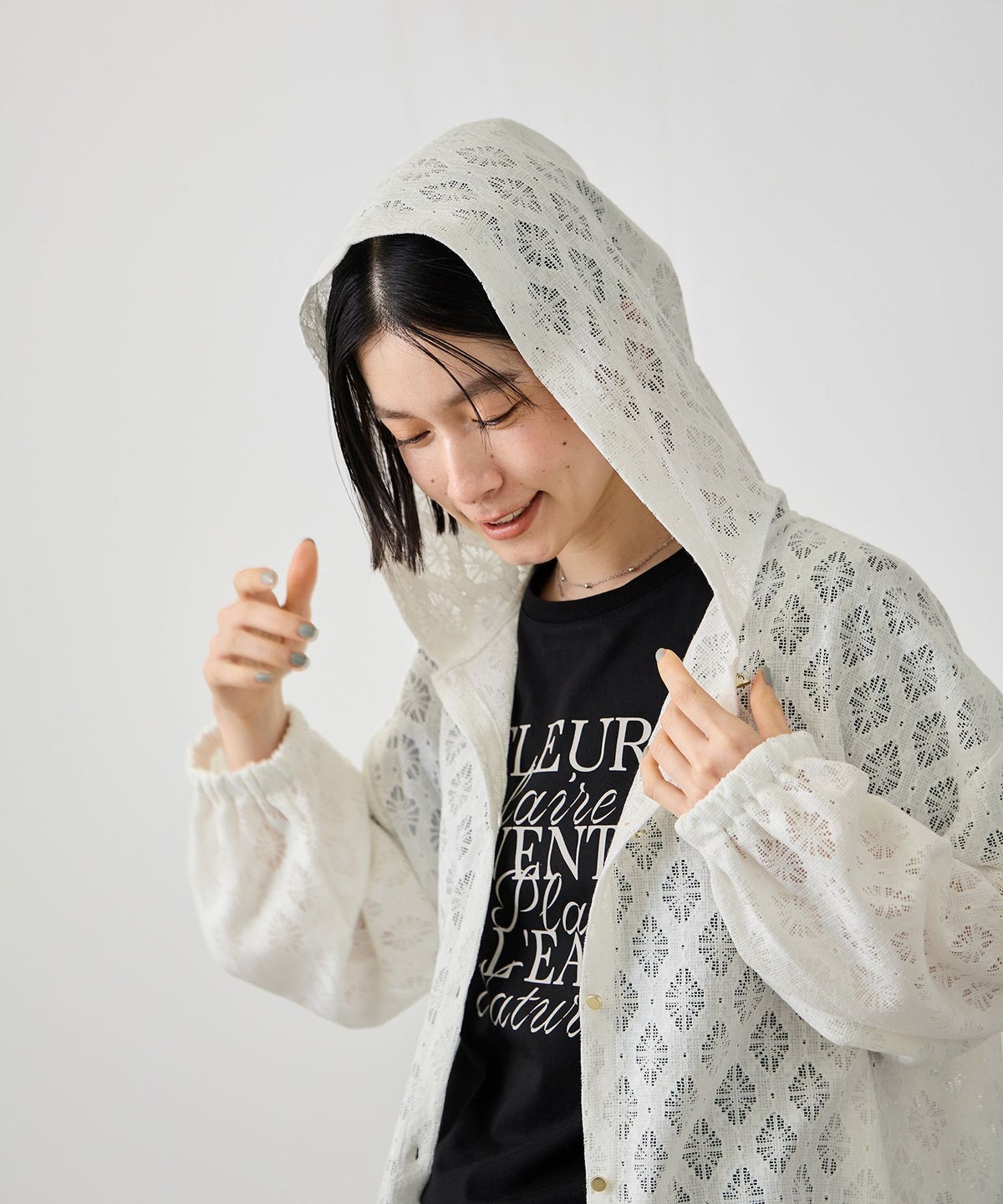 Idnes レースフードブラウス レディース