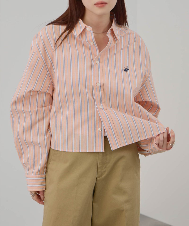 BEVERLY HILLS POLO CLUB ショート丈コットン長袖シャツ ワンポイント刺繍 レディース商品画像-1