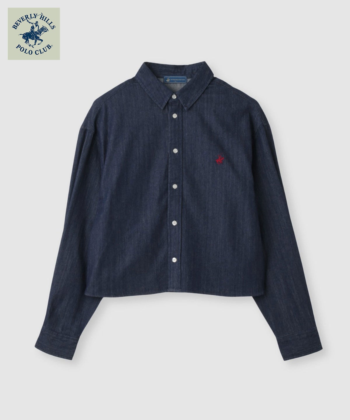 BEVERLY HILLS POLO CLUB ショート丈コットン長袖シャツ ワンポイント刺繍 レディース