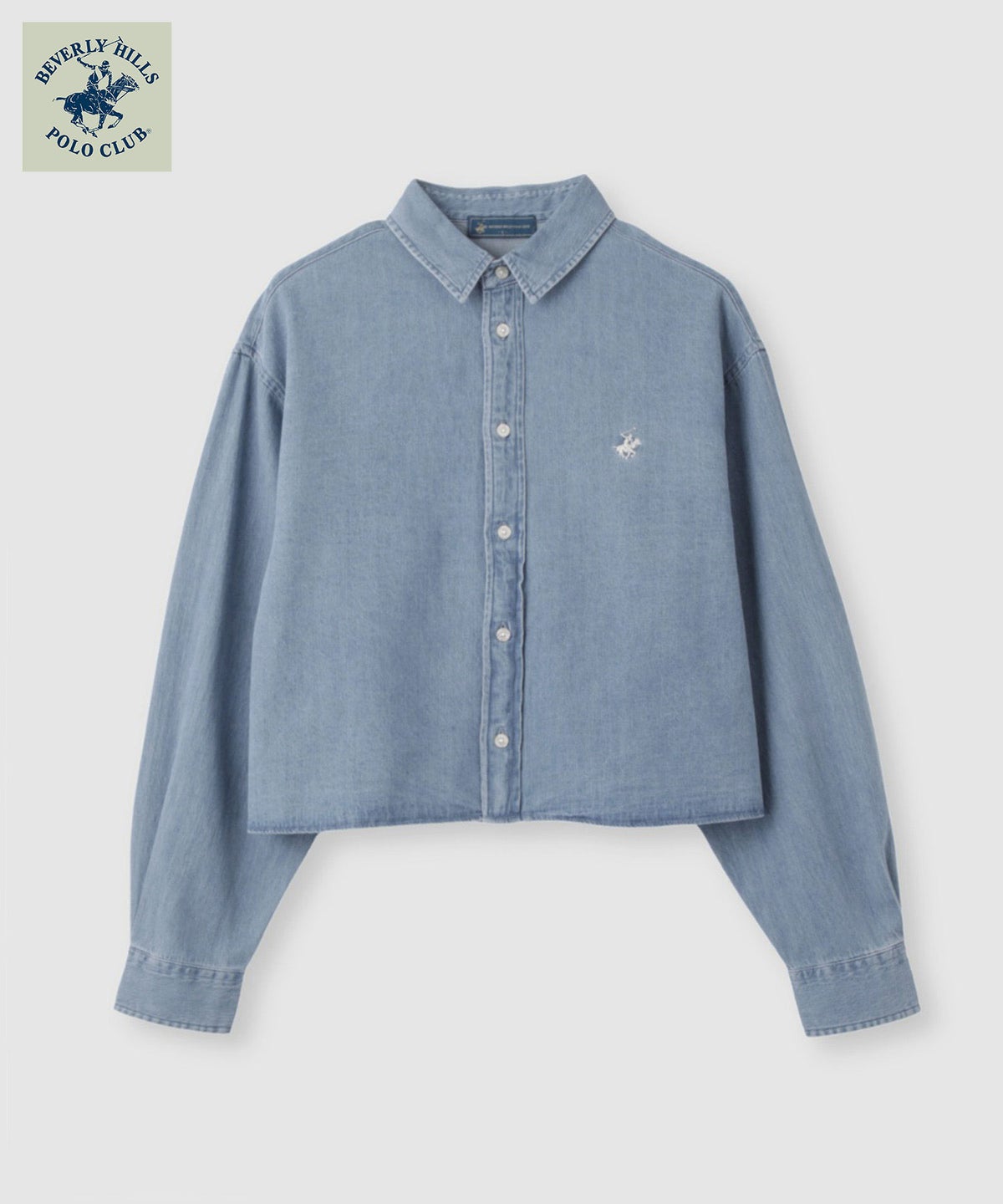 BEVERLY HILLS POLO CLUB ショート丈コットン長袖シャツ ワンポイント刺繍 レディース