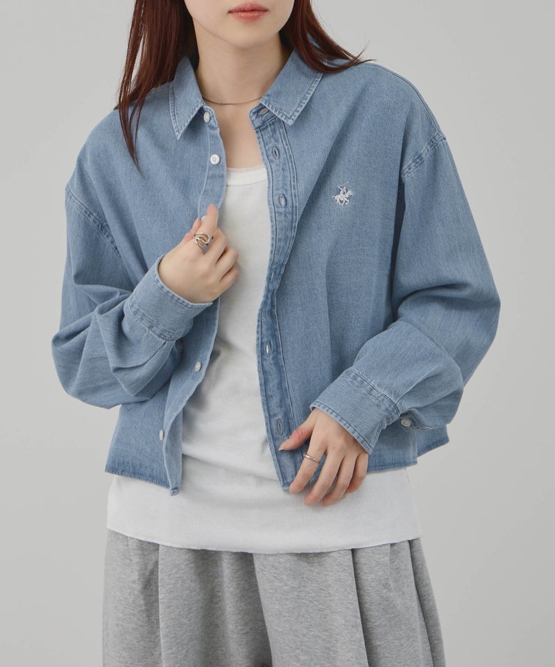 BEVERLY HILLS POLO CLUB ショート丈コットン長袖シャツ ワンポイント刺繍 レディース商品画像-4