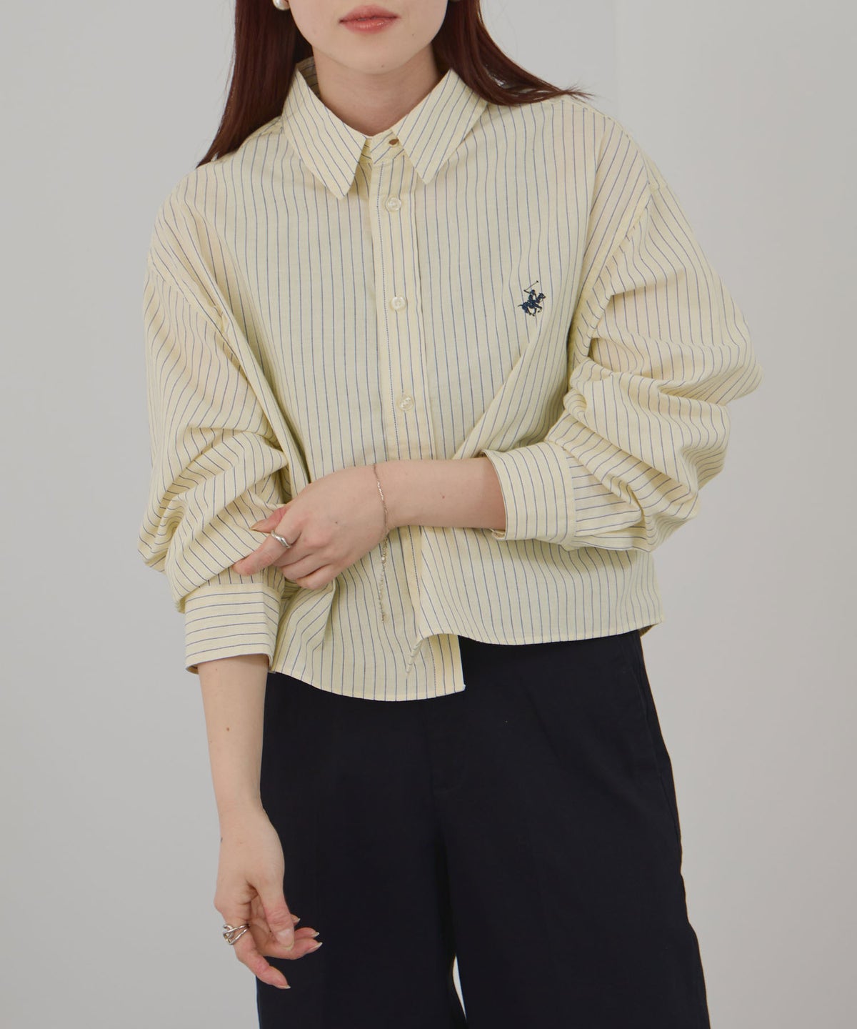 BEVERLY HILLS POLO CLUB ショート丈コットン長袖シャツ ワンポイント刺繍 レディース