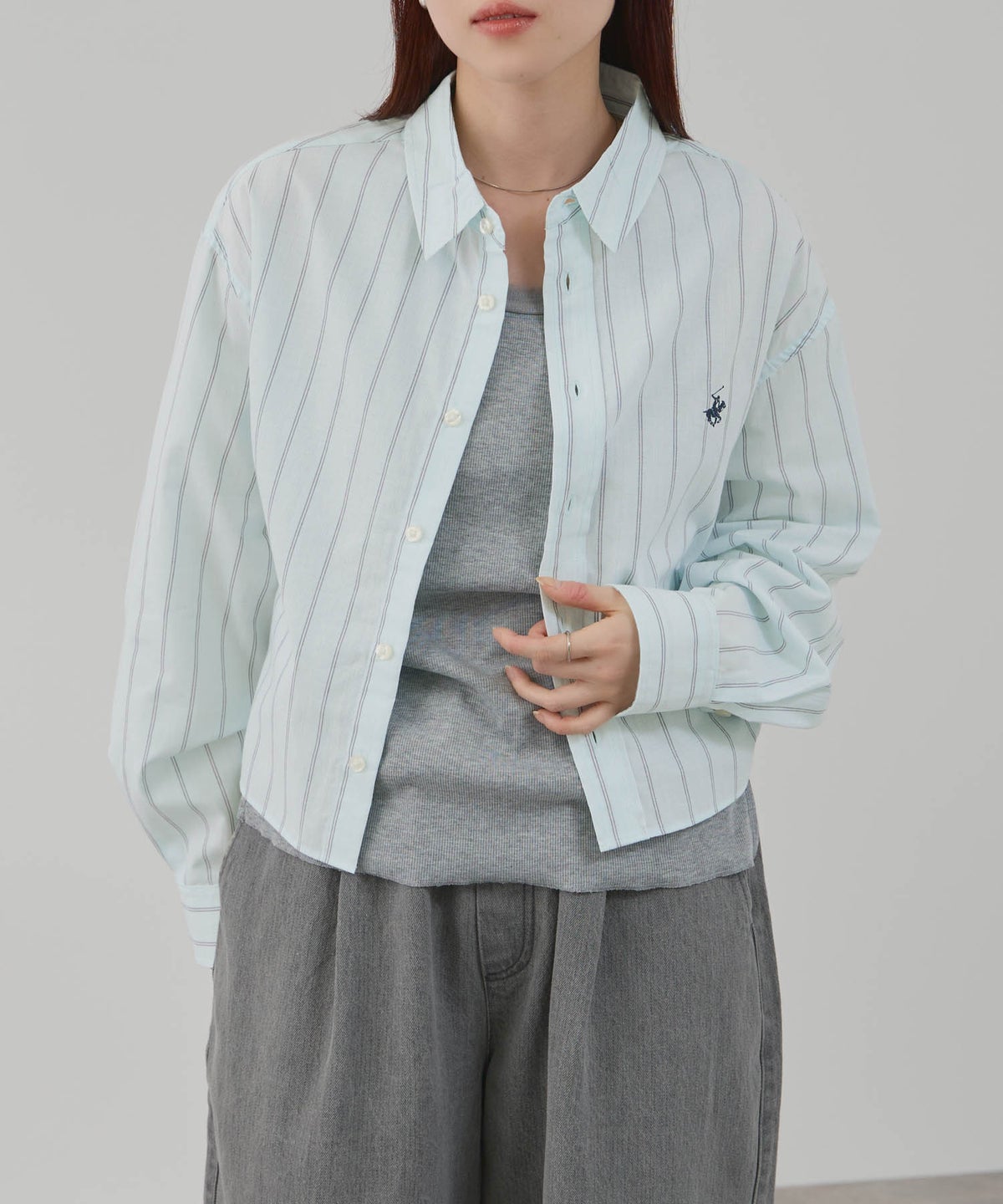 BEVERLY HILLS POLO CLUB ショート丈コットン長袖シャツ ワンポイント刺繍 レディース