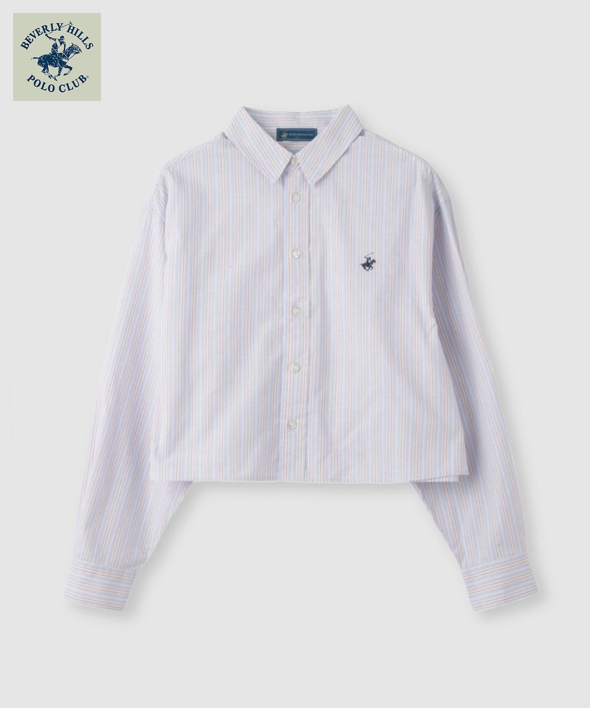 BEVERLY HILLS POLO CLUB ショート丈コットン長袖シャツ ワンポイント刺繍 レディース