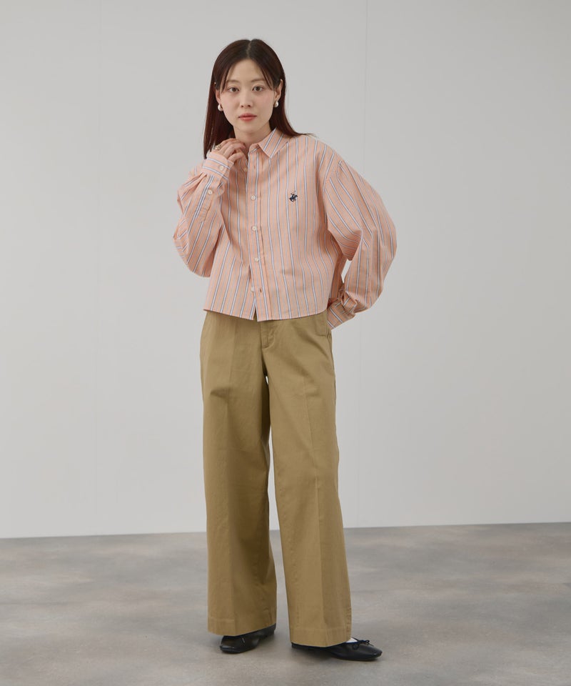 BEVERLY HILLS POLO CLUB ショート丈コットン長袖シャツ ワンポイント刺繍 レディース商品画像-10