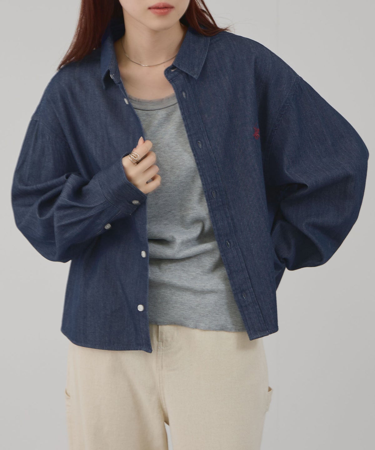 BEVERLY HILLS POLO CLUB ショート丈コットン長袖シャツ ワンポイント刺繍 レディース