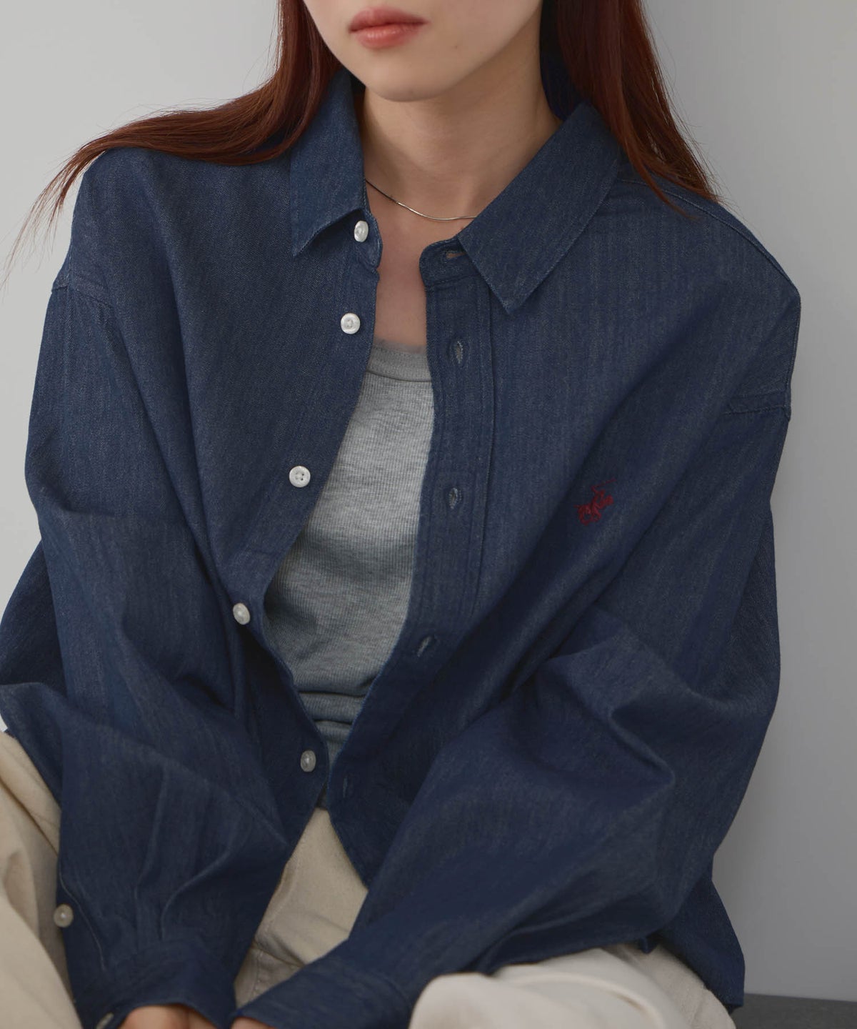 BEVERLY HILLS POLO CLUB ショート丈コットン長袖シャツ ワンポイント刺繍 レディース