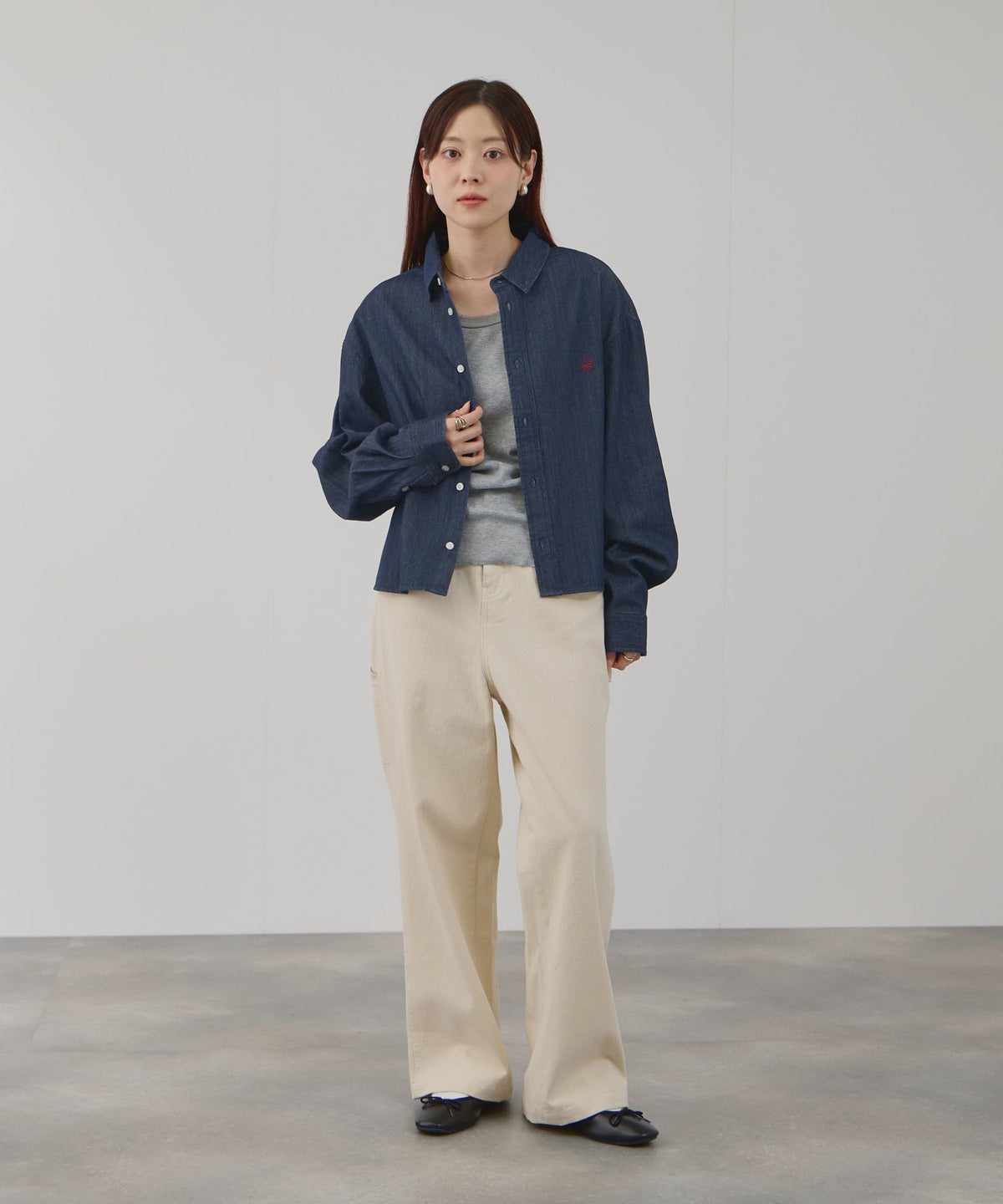 BEVERLY HILLS POLO CLUB ショート丈コットン長袖シャツ ワンポイント刺繍 レディース