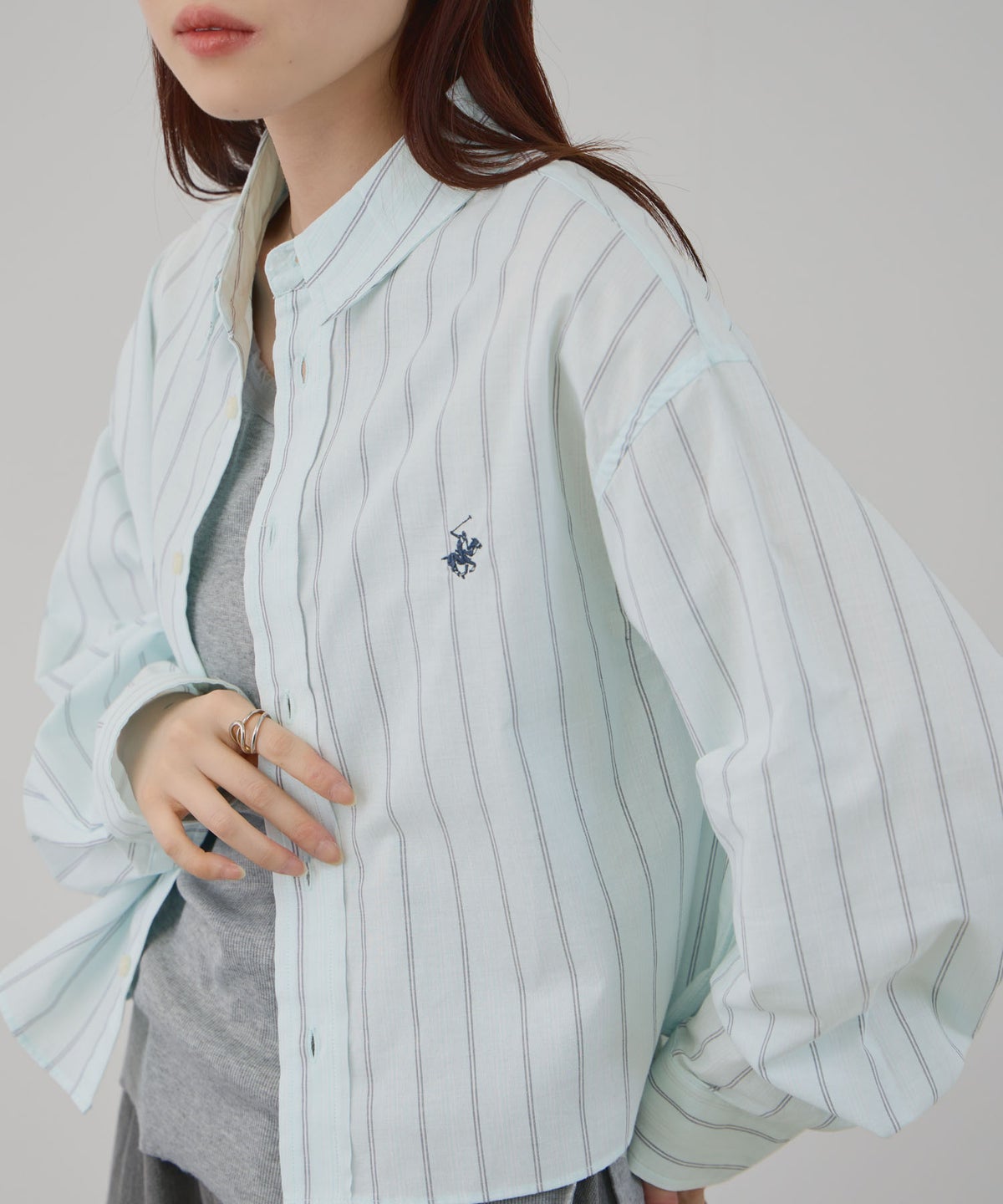 BEVERLY HILLS POLO CLUB ショート丈コットン長袖シャツ ワンポイント刺繍 レディース