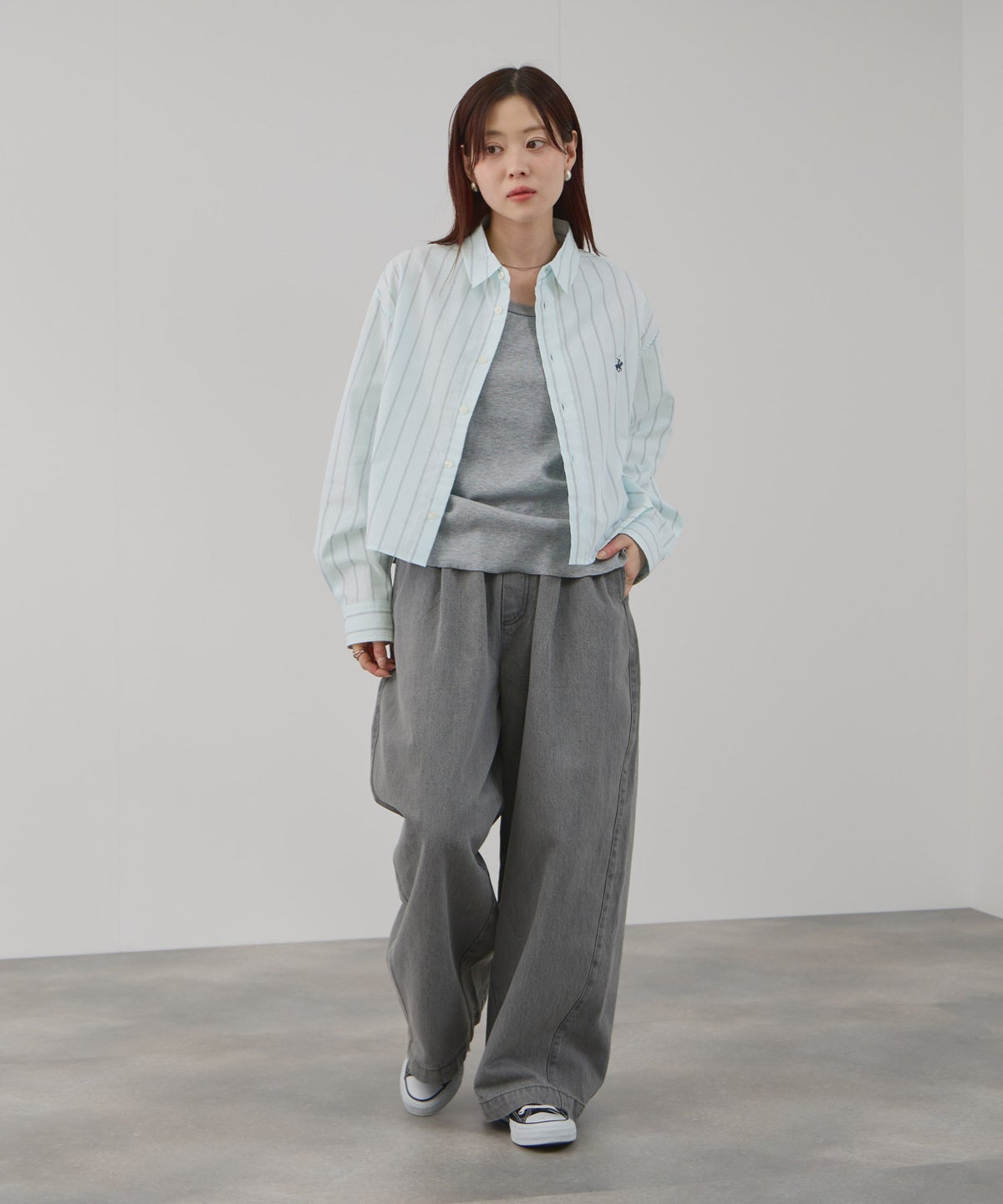 BEVERLY HILLS POLO CLUB ショート丈コットン長袖シャツ ワンポイント刺繍 レディース