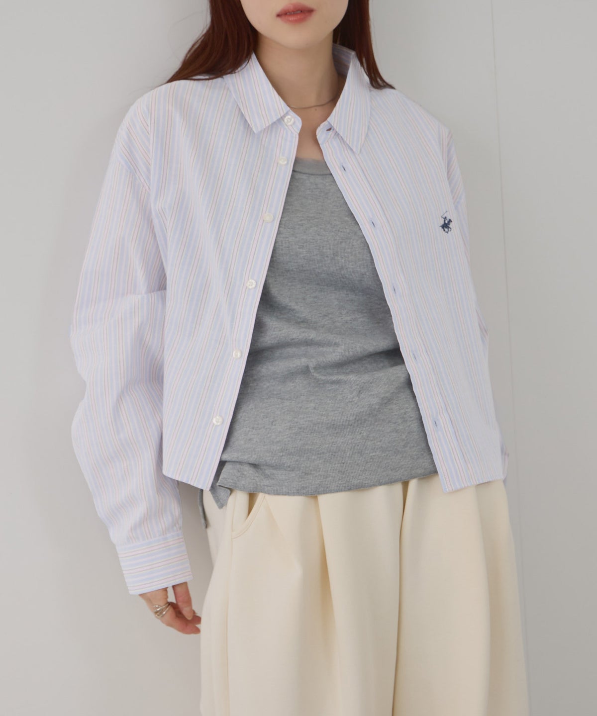 BEVERLY HILLS POLO CLUB ショート丈コットン長袖シャツ ワンポイント刺繍 レディース