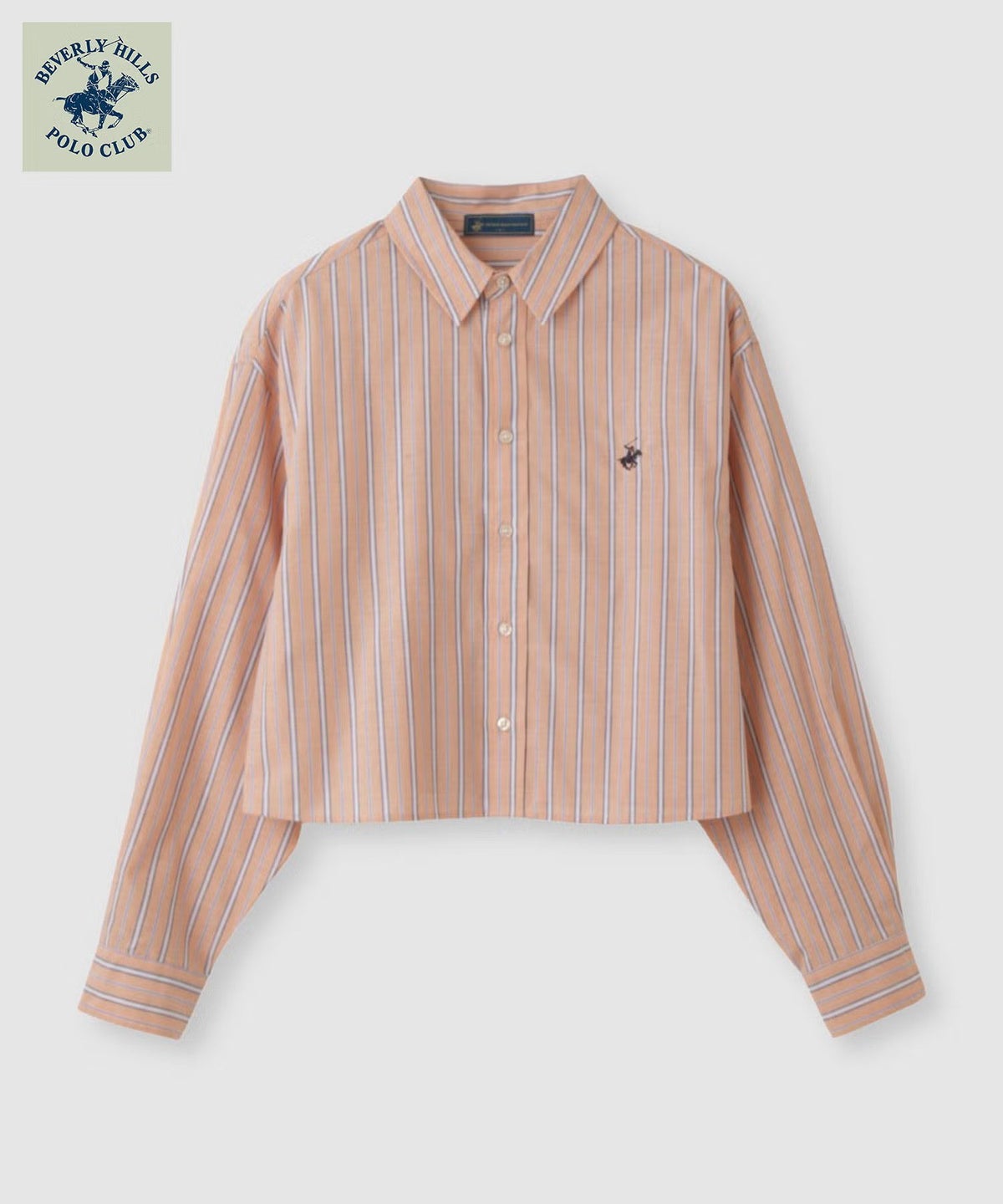 BEVERLY HILLS POLO CLUB ショート丈コットン長袖シャツ ワンポイント刺繍 レディース