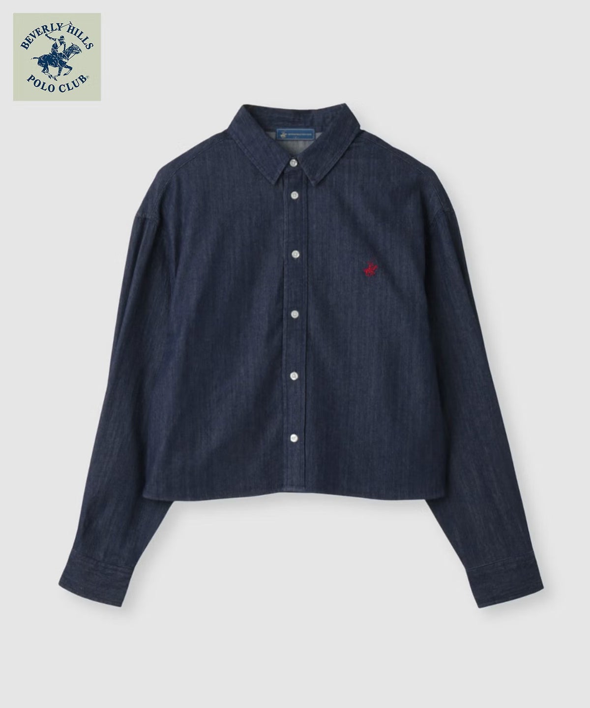 BEVERLY HILLS POLO CLUB ショート丈コットン長袖シャツ ワンポイント刺繍 レディース