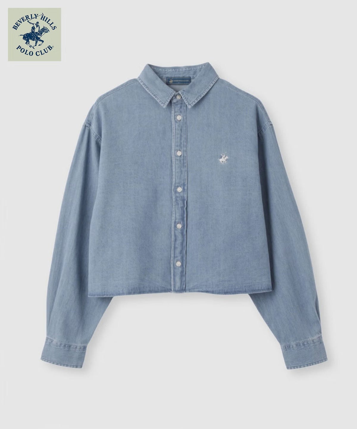 BEVERLY HILLS POLO CLUB ショート丈コットン長袖シャツ ワンポイント刺繍 レディース