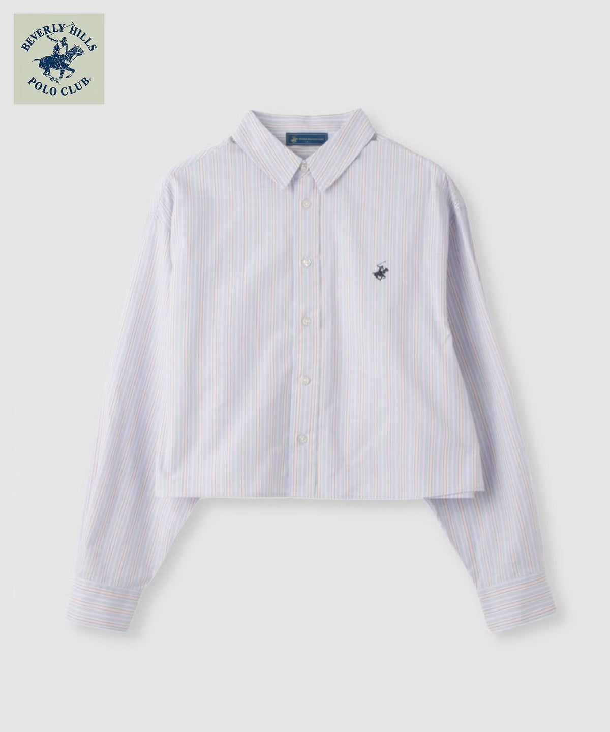 BEVERLY HILLS POLO CLUB ショート丈コットン長袖シャツ ワンポイント刺繍 レディース