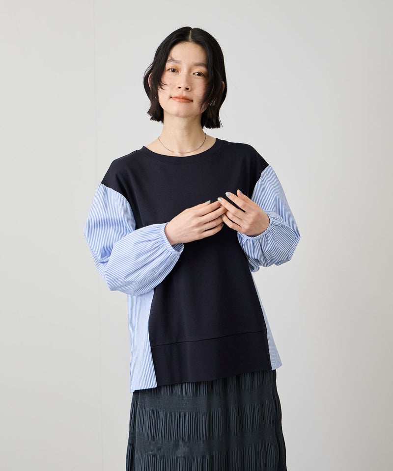 Idnes ストライプ 布帛ドッキングプルオーバー レディース メール便 対応商品商品画像-1