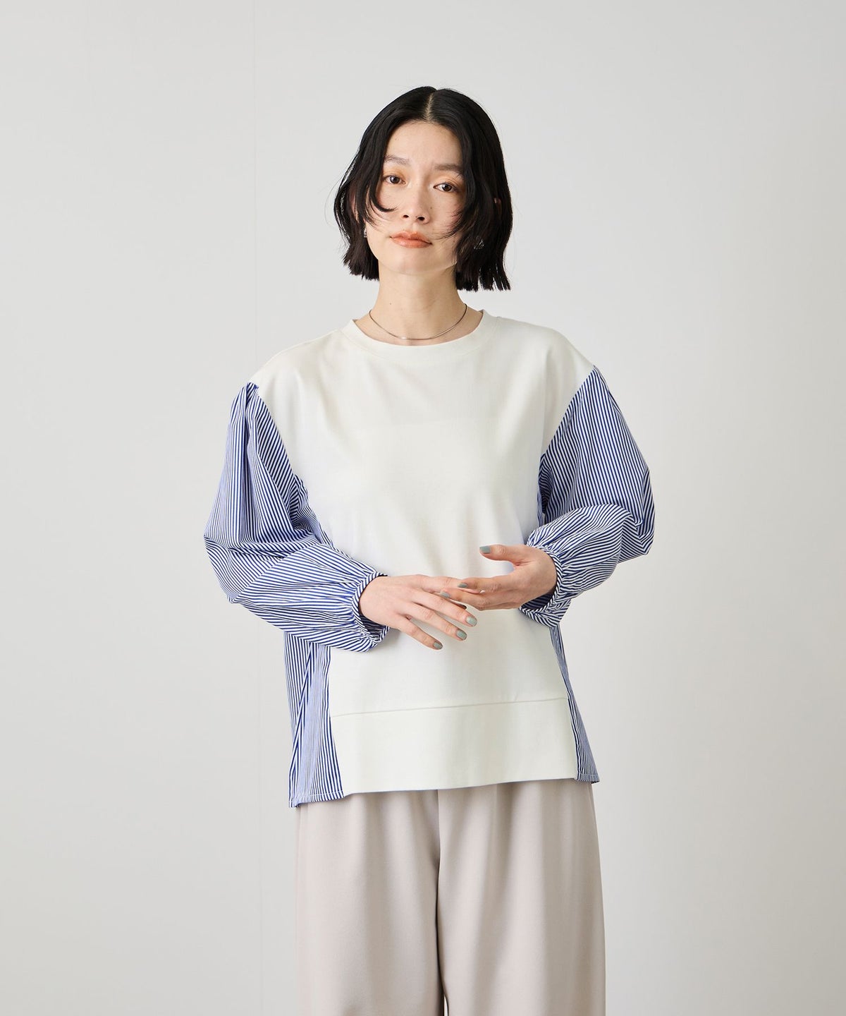 Idnes ストライプ 布帛ドッキングプルオーバー レディース メール便 対応商品