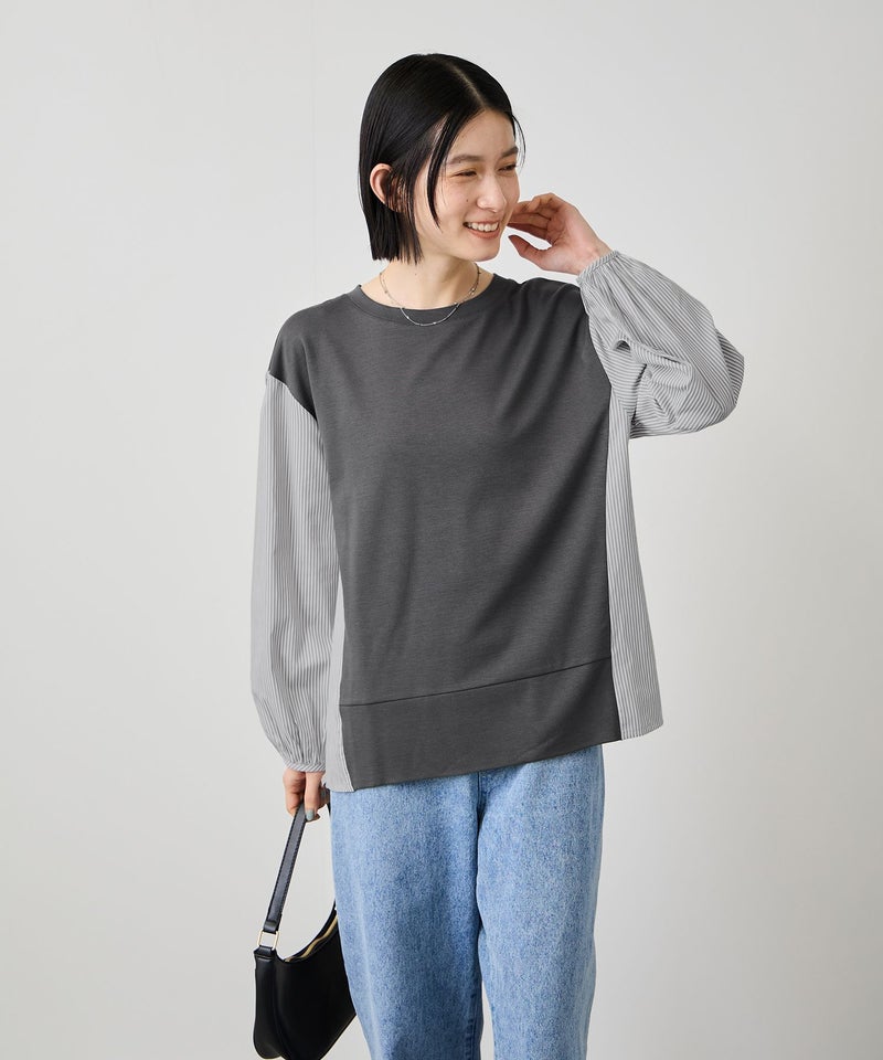 Idnes ストライプ 布帛ドッキングプルオーバー レディース メール便 対応商品商品画像-3