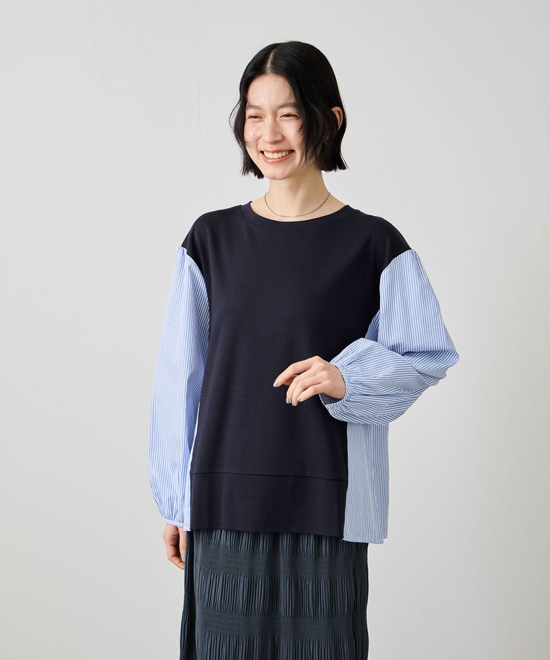 Idnes  ストライプ 布帛ドッキングプルオーバー レディース メール便 対応商品商品画像-4