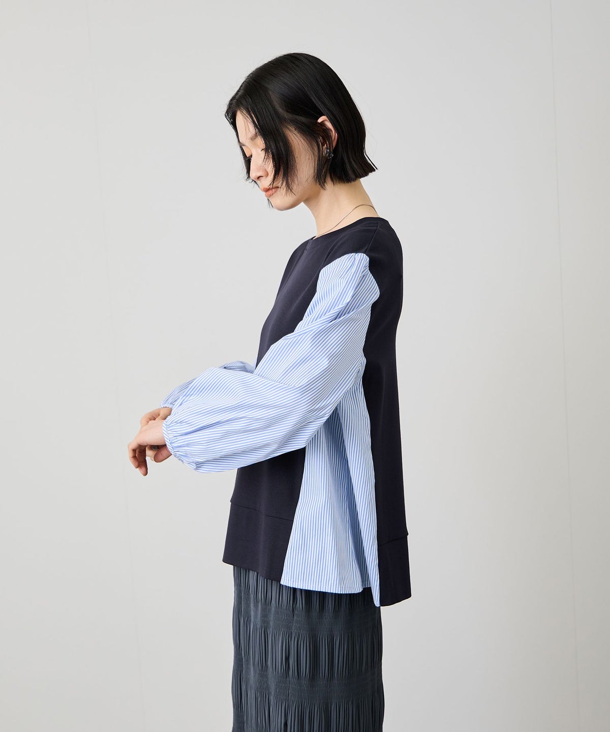 Idnes ストライプ 布帛ドッキングプルオーバー レディース メール便 対応商品