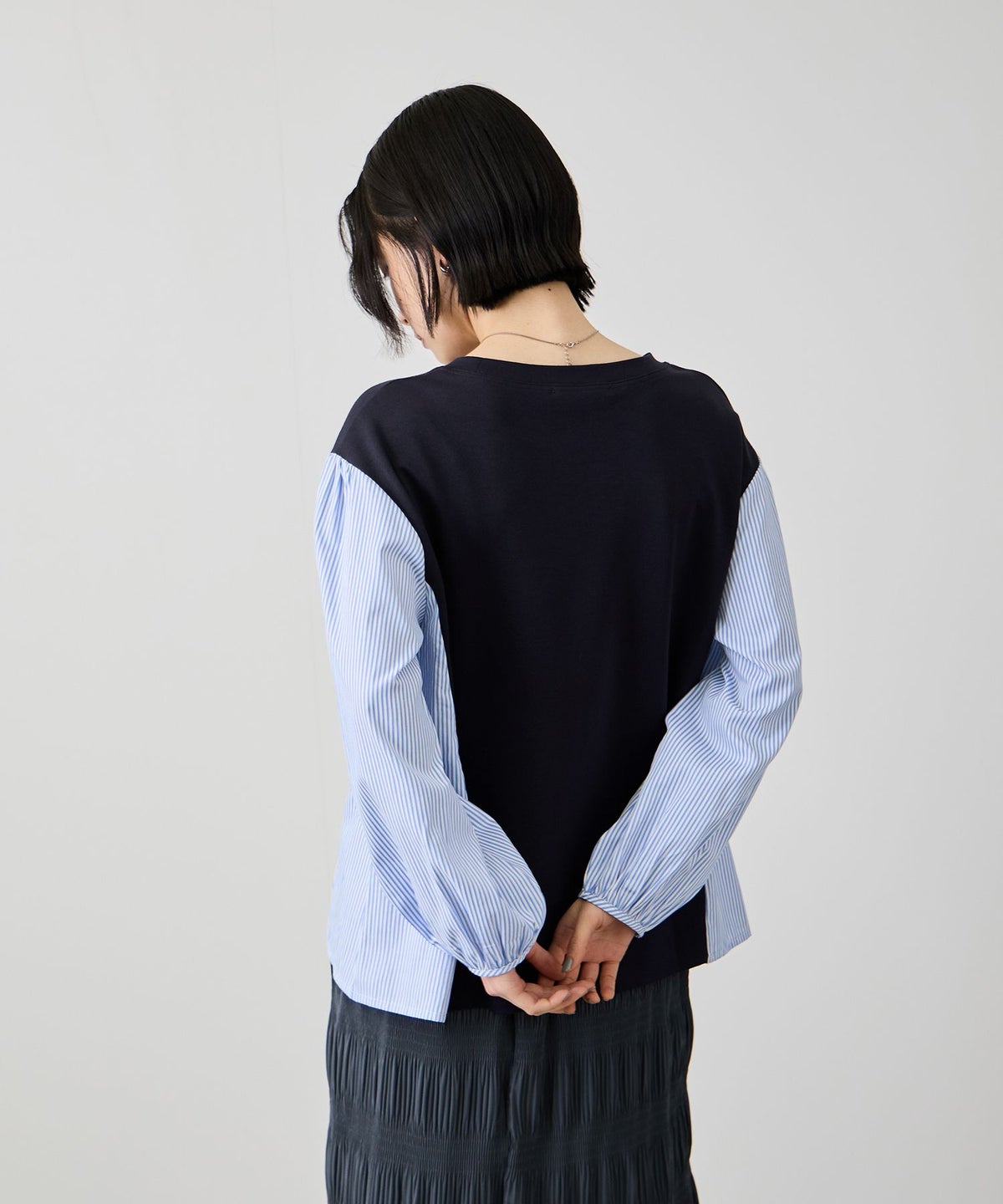 Idnes ストライプ 布帛ドッキングプルオーバー レディース メール便 対応商品