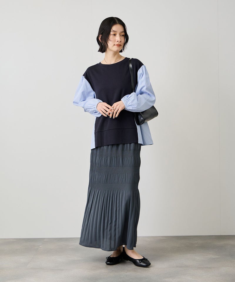 Idnes  ストライプ 布帛ドッキングプルオーバー レディース メール便 対応商品商品画像-9