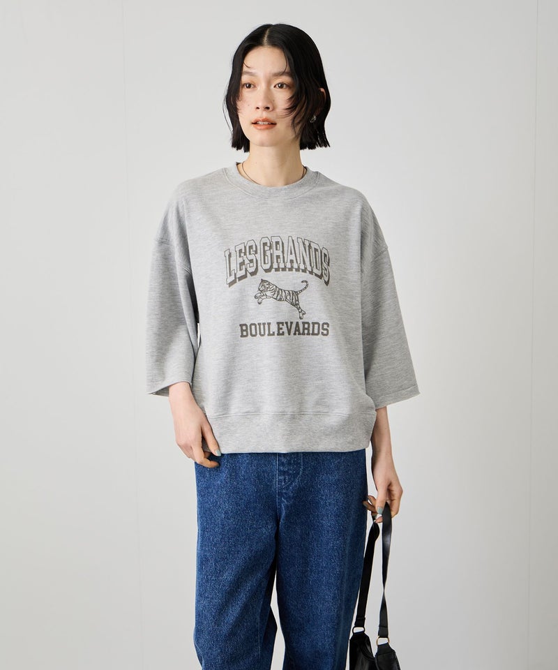 Idnes ミニ裏毛 フロントプリント 5分袖Tシャツ レディース メール便 対応商品商品画像-1