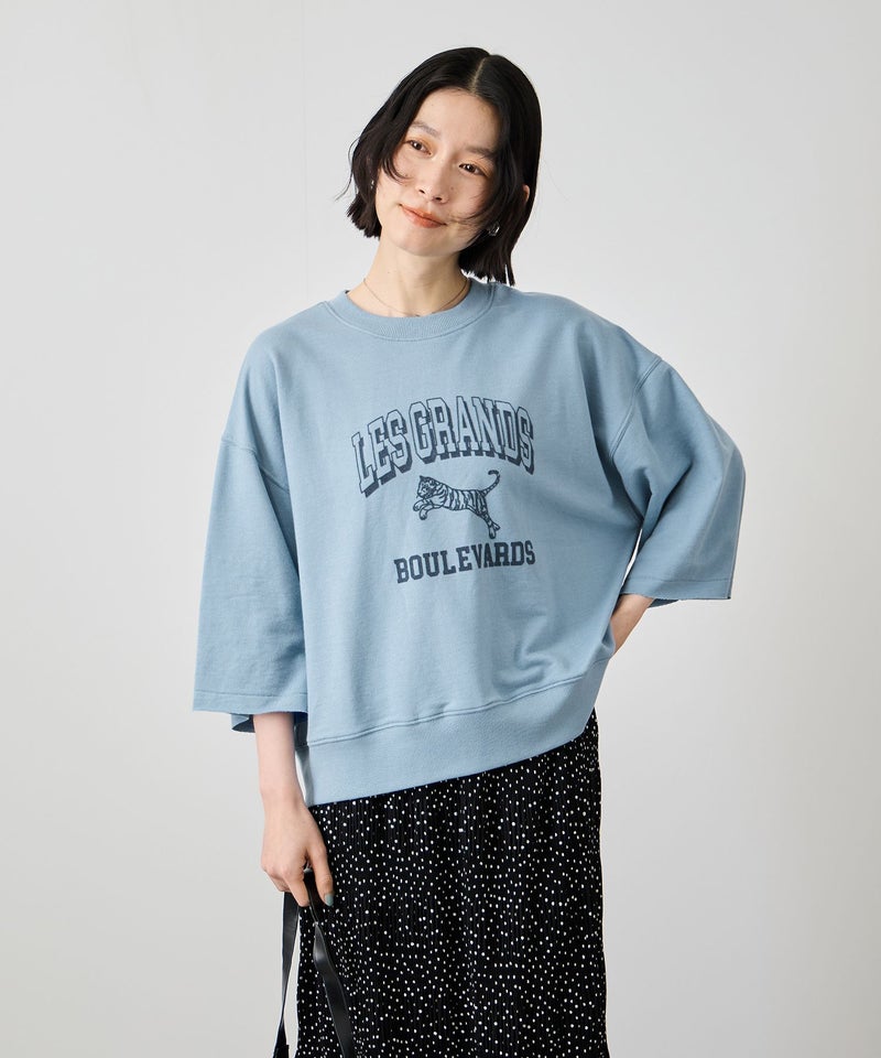 Idnes  ミニ裏毛 フロントプリント 5分袖Tシャツ レディース メール便 対応商品商品画像-2