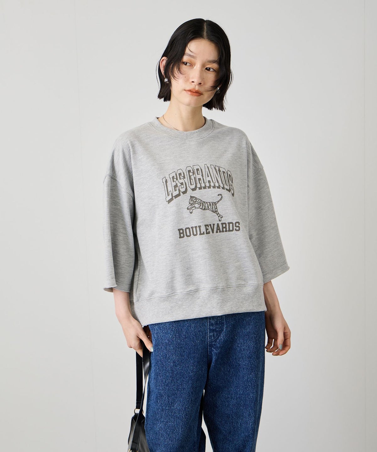 Idnes ミニ裏毛 フロントプリント 5分袖Tシャツ レディース メール便 対応商品