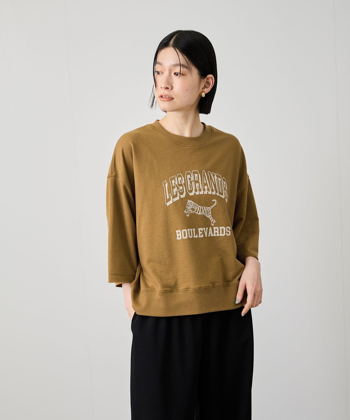 Idnes ミニ裏毛 フロントプリント 5分袖Tシャツ レディース メール便 対応商品