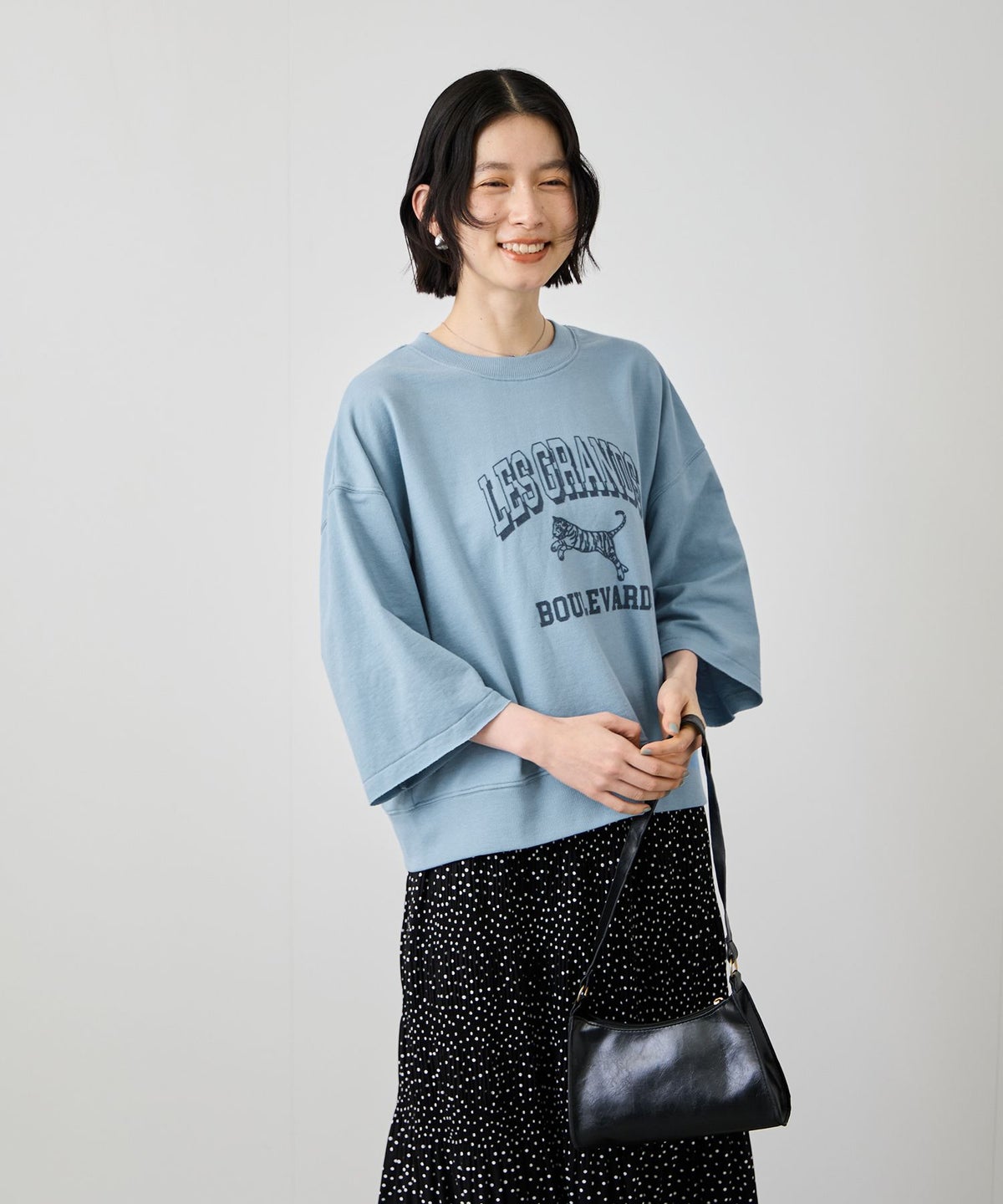 Idnes ミニ裏毛 フロントプリント 5分袖Tシャツ レディース メール便 対応商品