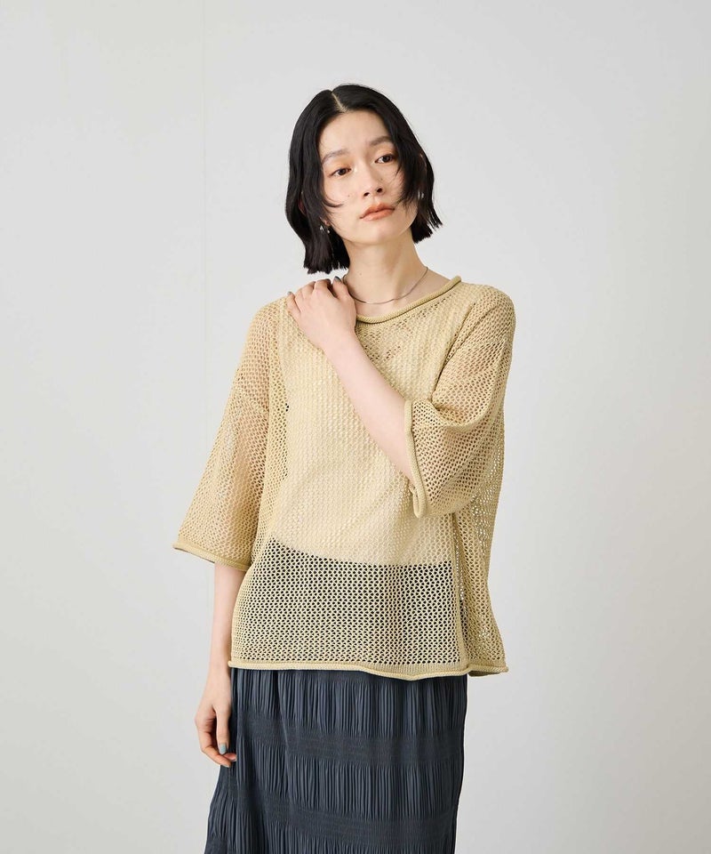 Idnes  ラメメッシュ クロップド 半袖ニット レディース商品画像-3