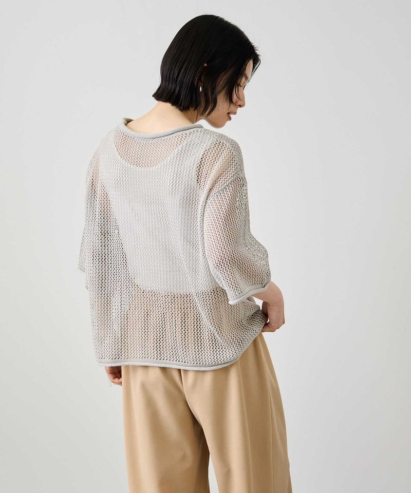 Idnes  ラメメッシュ クロップド 半袖ニット レディース商品画像-10