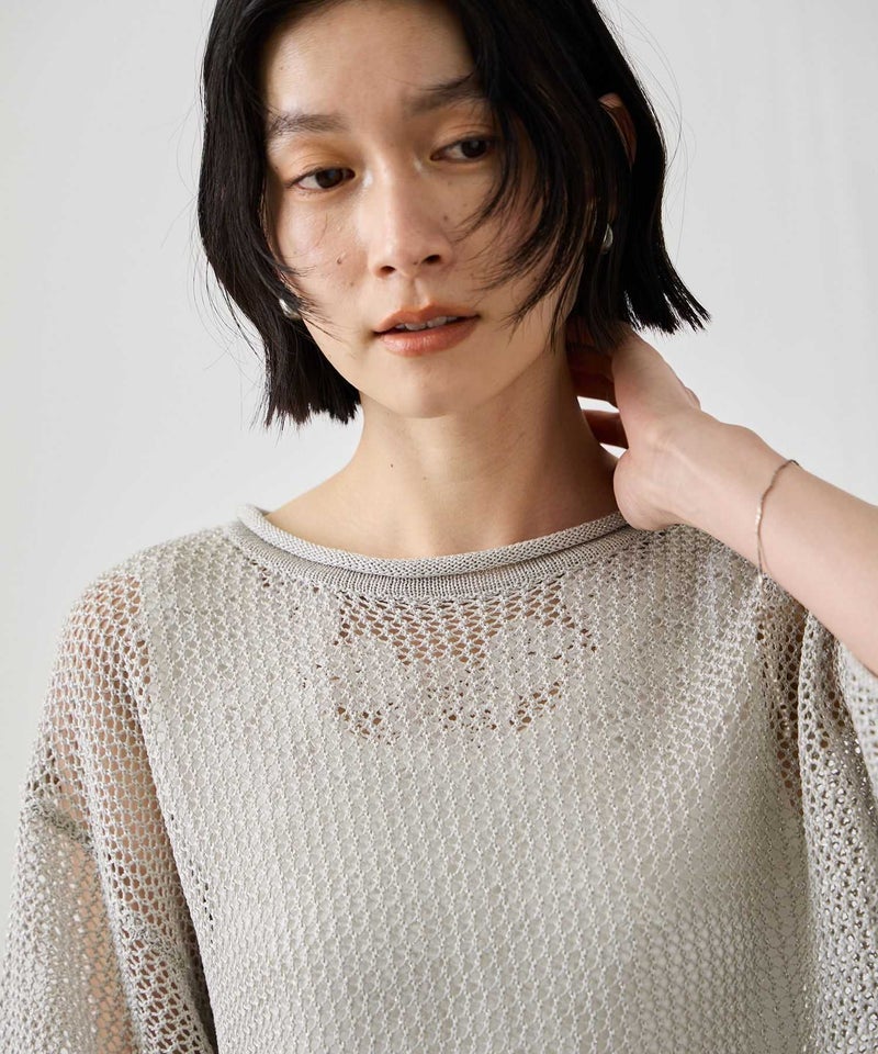 Idnes ラメメッシュ クロップド 半袖ニット レディース商品画像-11