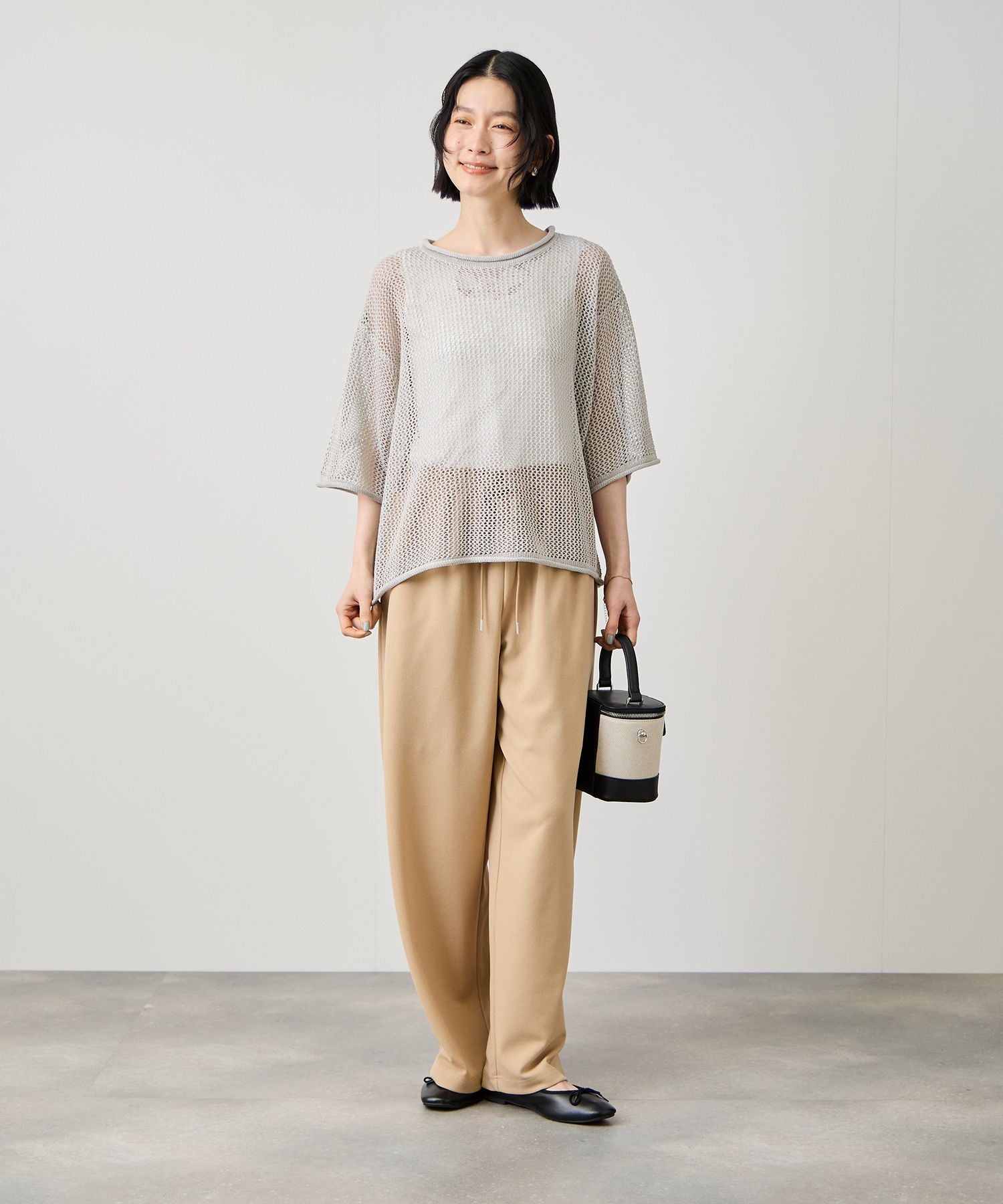 Idnes ラメメッシュ クロップド 半袖ニット レディース