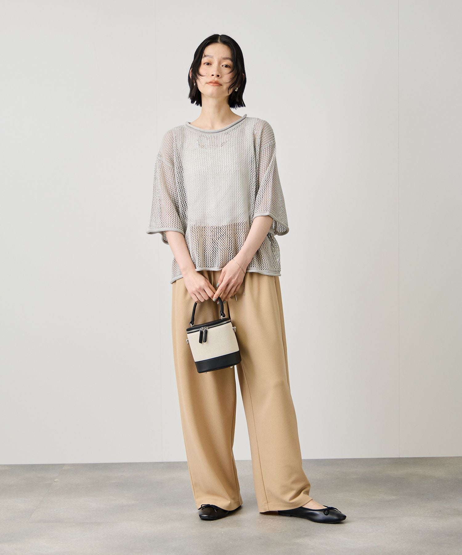 Idnes ラメメッシュ クロップド 半袖ニット レディース