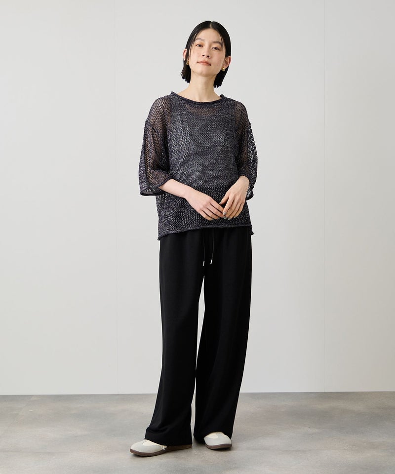 Idnes  ラメメッシュ クロップド 半袖ニット レディース商品画像-18