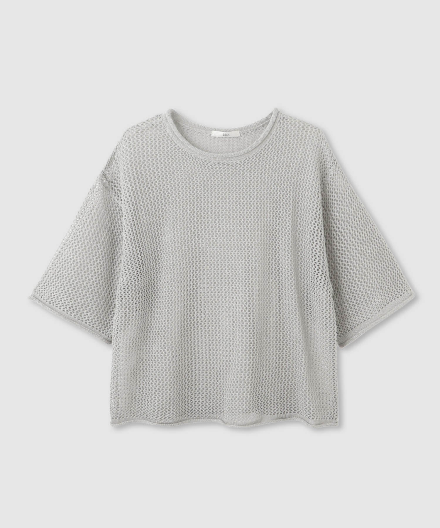 Idnes ラメメッシュ クロップド 半袖ニット レディース