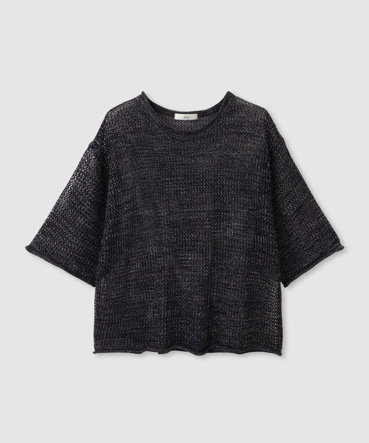 Idnes ラメメッシュ クロップド 半袖ニット レディース