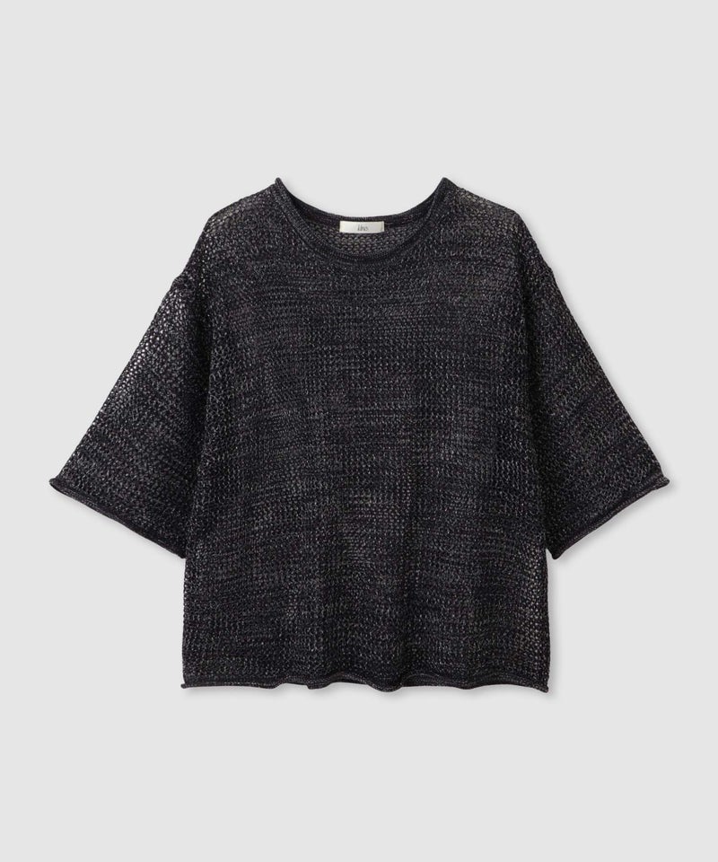 Idnes  ラメメッシュ クロップド 半袖ニット レディース商品画像-23