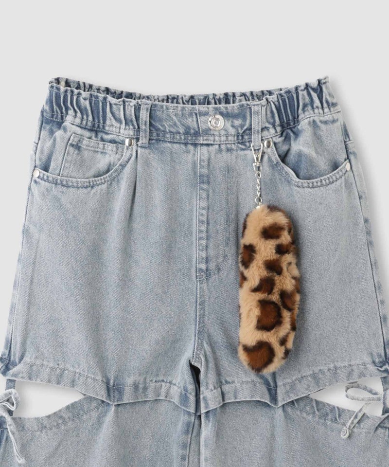 RICH MIX サイドスリットリボン ワイドデニムパンツ ふわふわファーチャーム付き キッズ商品画像-4