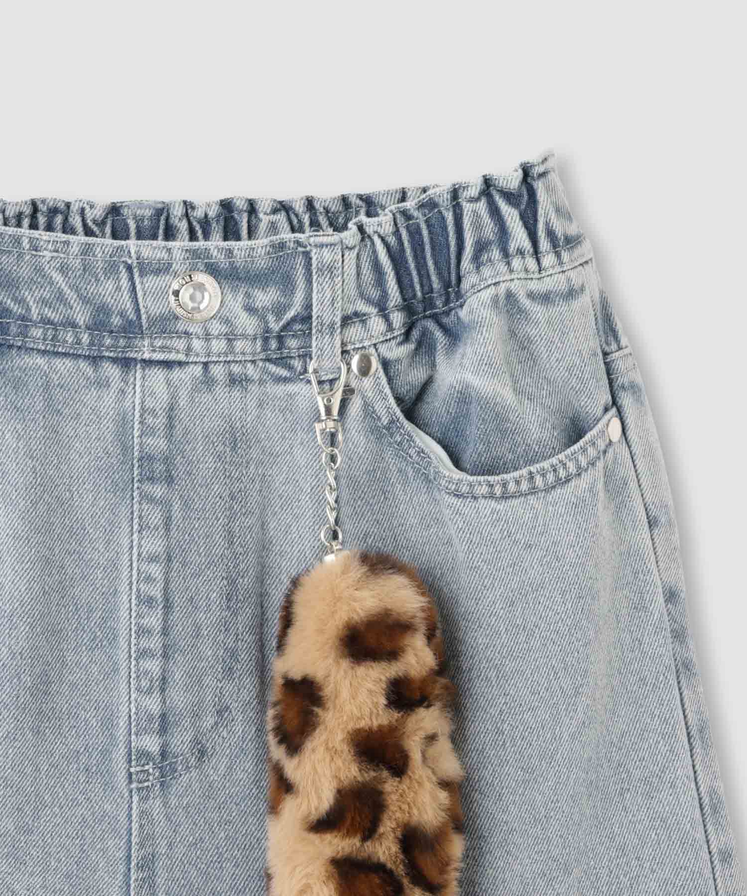 専用デニムリメイク りぼん チャーム 肉球チャーム 24-160 RICH MIX サイドスリットリボン ワイドデニムパンツ ふわふわファー