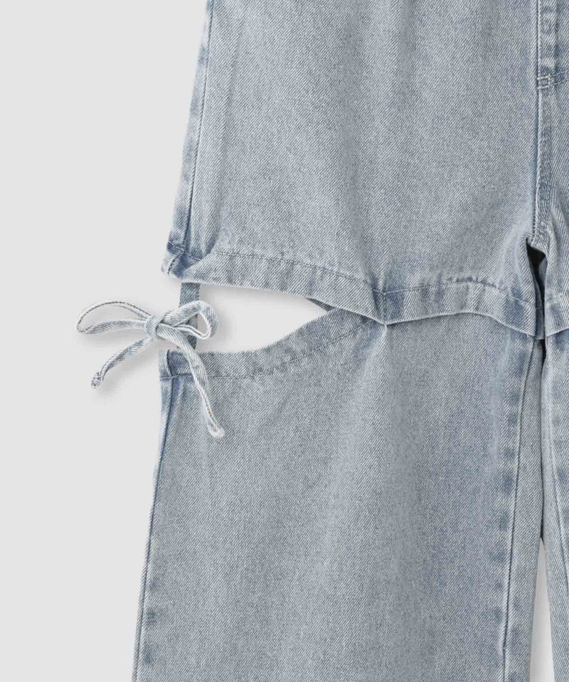 RICH MIX  サイドスリットリボン ワイドデニムパンツ ふわふわファーチャーム付き キッズ商品画像-6