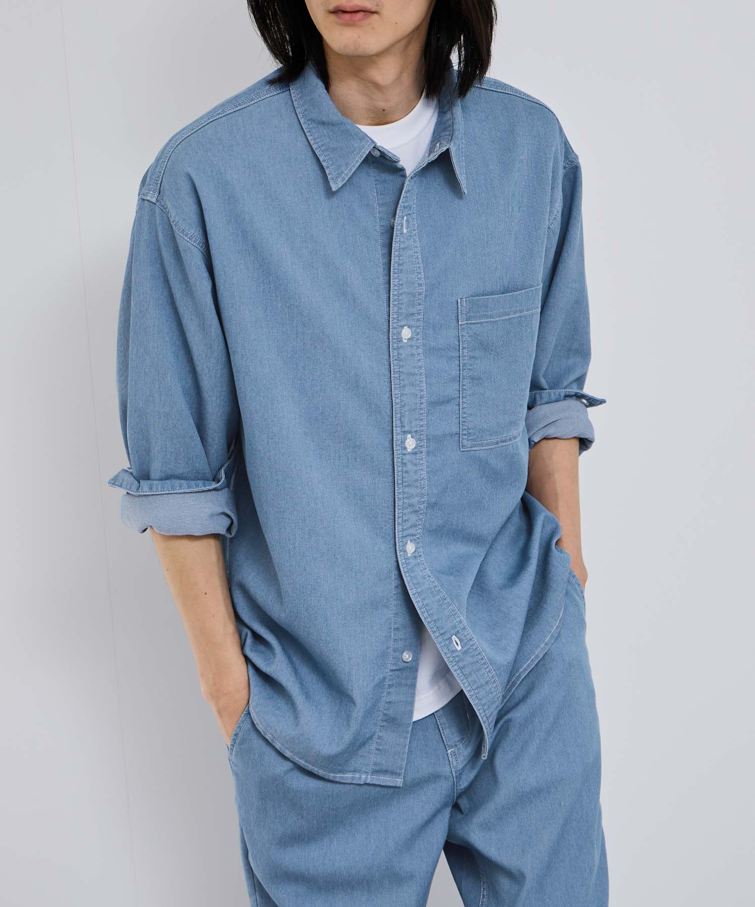 NAVY ブリーズデニム 長袖レギュラーカラーシャツ メンズ