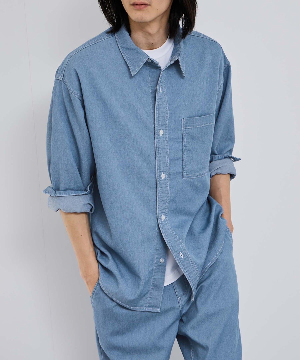 NAVY ブリーズデニム 長袖レギュラーカラーシャツ メンズ