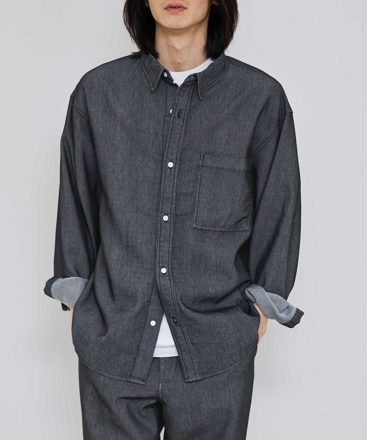 NAVY ブリーズデニム 長袖レギュラーカラーシャツ メンズ