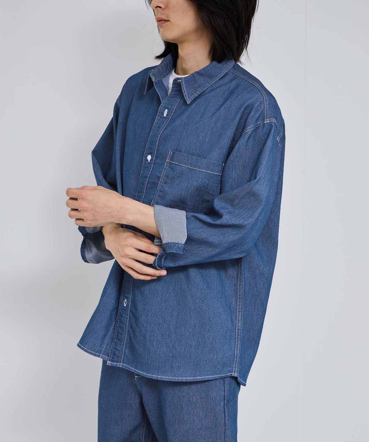 NAVY ブリーズデニム 長袖レギュラーカラーシャツ メンズ