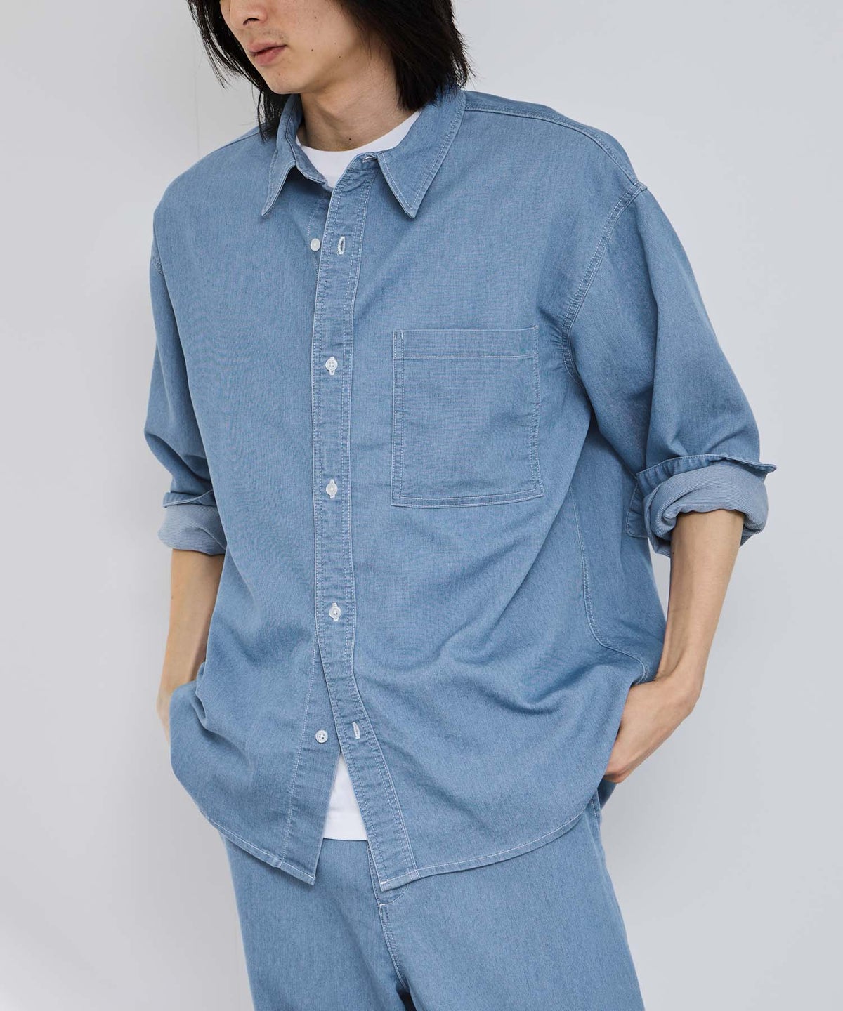 NAVY ブリーズデニム 長袖レギュラーカラーシャツ メンズ