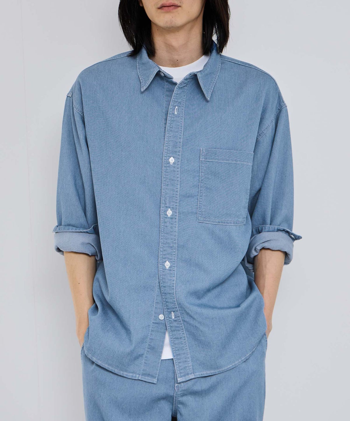 NAVY ブリーズデニム 長袖レギュラーカラーシャツ メンズ